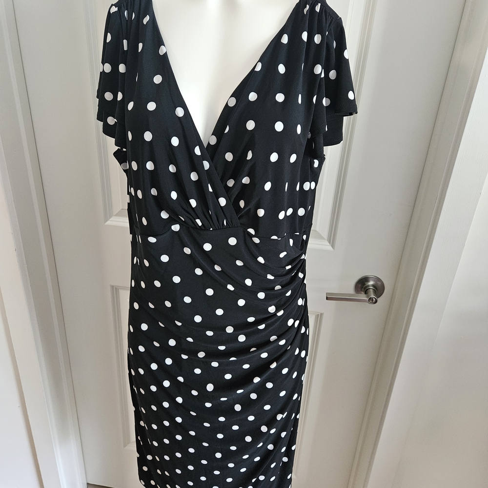Ralph Lauren Black and White Polka Dot Midi Dress